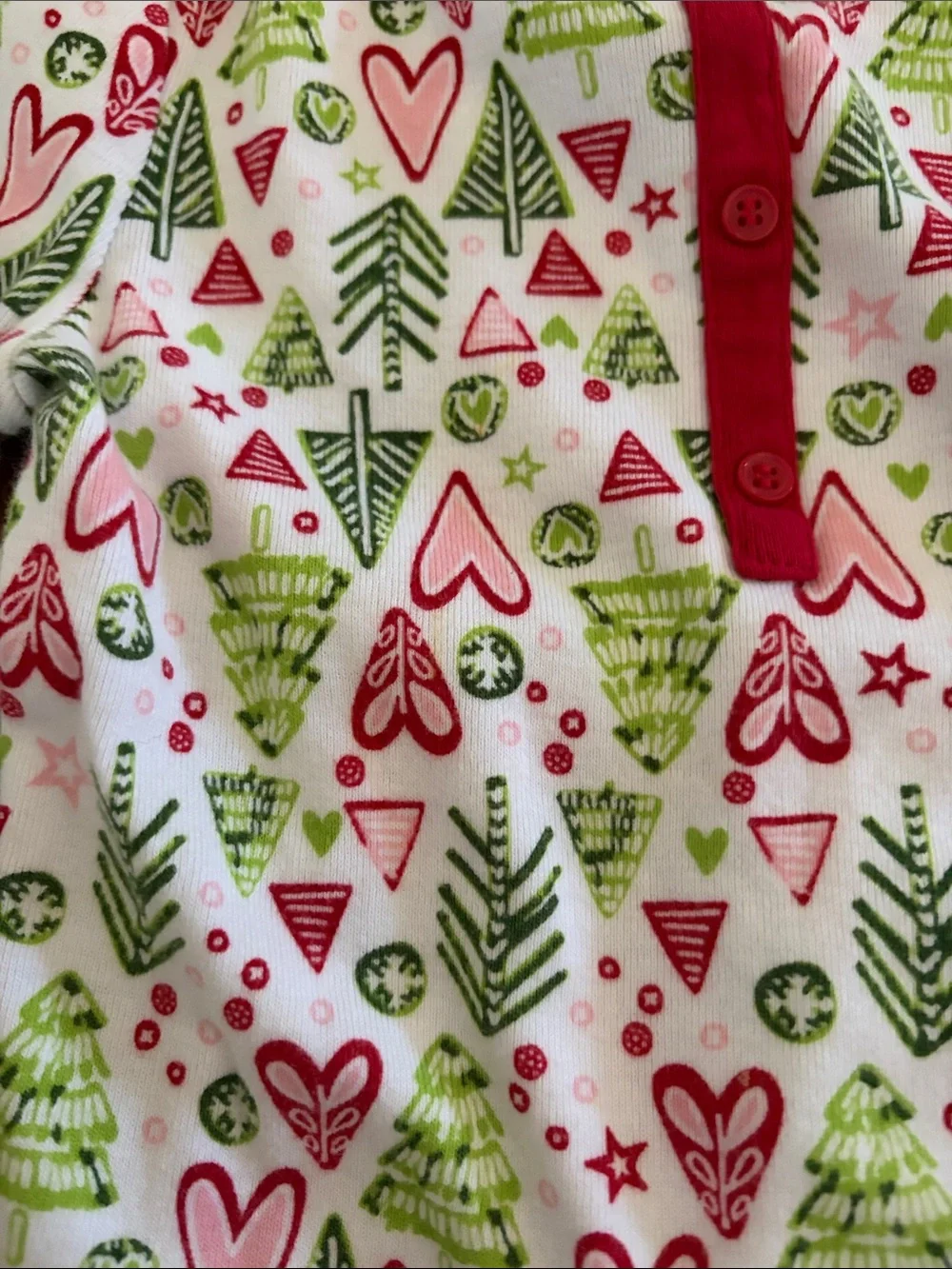 American Girl White One-Piece Footie with Red & Green Holiday Print